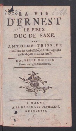La Vie D'Ernest Le Pieux Duc De Saxe