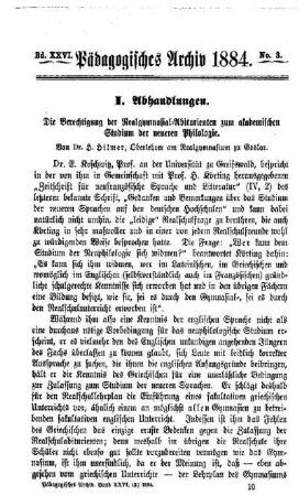 Die Berechtigung der Realgymnasial-Abiturienten zum akademischen Studium der neueren Philologie