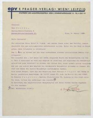 Brief von E. Prager-Verlag an Vera Broido. Wien