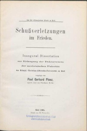 Schußverletzungen im Frieden