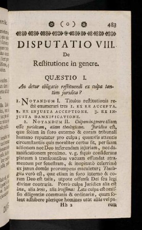 483-518, Disputatio VIII. De Restitutione in genere.