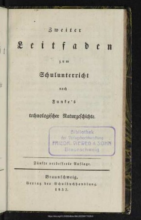 Zweiter Leitfaden zum Schulunterricht nach Funke's technologischer Naturgeschichte
