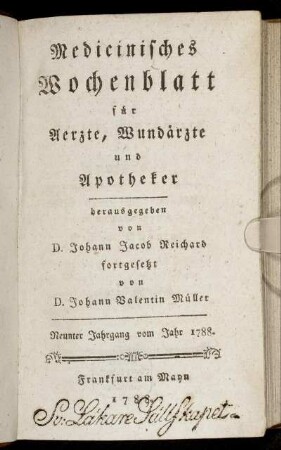 9: Medizinisches Wochenblatt, für Aerzte, Wundärzte, Apotheker und denkende Leser aus allen Ständen