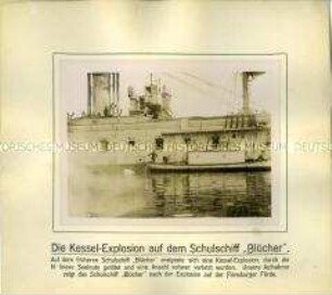 Das Schulschiff "Blücher" nach einer Kesselexplosion