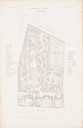 Villa Eichborn, Breslau: Lageplan (aus: Atlas zur Zeitschrift für Bauwesen, hrsg. v. G. Erbkam, Jg. 7, 1857)