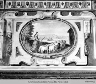Freskenzyklus mit Episoden aus der "Gerusalemme Liberata" von T. Tasso : Erminia begleitet die Herde in den Stall (Gerusalemme Liberata, VII, 19.6)