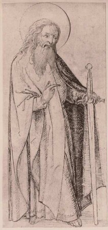 Apostel Paulus : Unbekannter Zeichner: Apostel Paulus. Feder- und Tuschpinselzeichnung (grau), um 1500. Dresden: Kupferstich-Kabinett