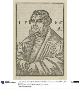 Martin Luther; Halbfigur nach links, ein Buch haltend