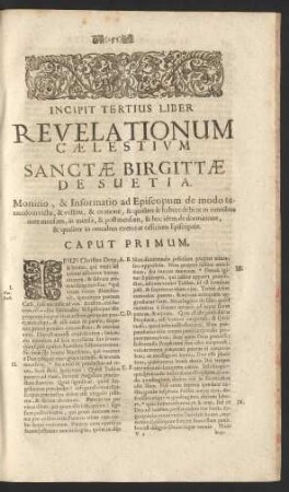 Incipit Tertius Liber Revelationum Caelestium Sanctae Birgittae De Suetia. Caput Primum. - Caput XXXIV.