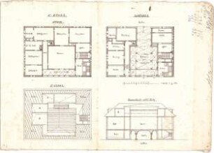 Hildebrand, Adolf von; Häuserprojekte - Grundriss EG, Grundriss 1. OG, Grundriss 2. OG,Querschnitt
