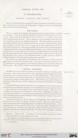 V. Inhabitants, present condition and aspect