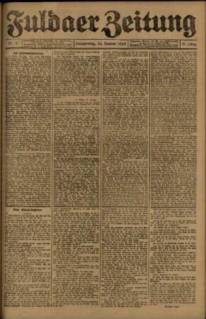 Ausgabe vom Donnerstag, den 22. Januar 1920.