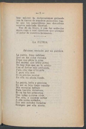 La patria : Décimas cantadas por un patriota.