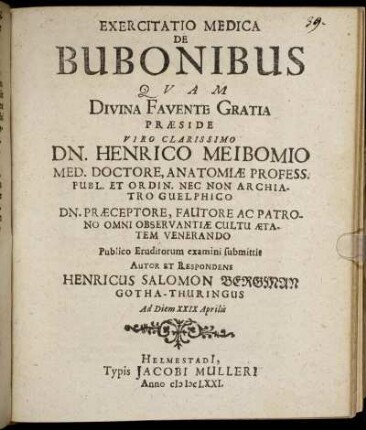 Exercitatio Medica De Bubonibus