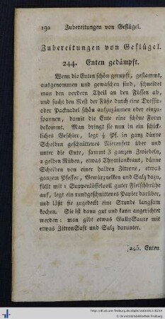 Zubereitungen von Geflügel.