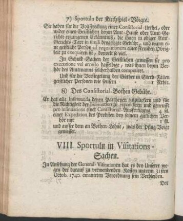 VIII. Sportuln in Visitations-Sachen.