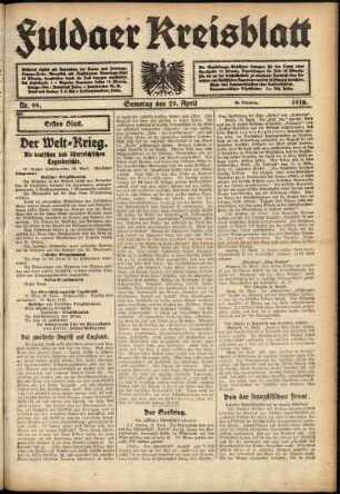 Erste Ausgabe vom Samstag, den 29. April 1916.