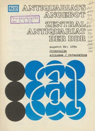 Nr. 1830: Orientalia/Africana/Ostasiatica