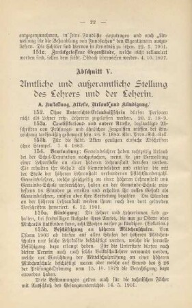Abschnitt V. Amtliche und außeramtliche Stellung des Lehrers und der Leherin