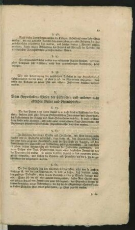 V. Vom Hypotheken-Wesen der städtischen und anderer nicht adlichen Güter und Grundstücke