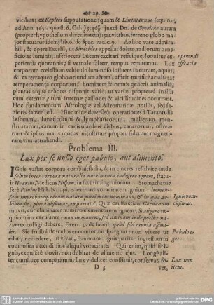 Problema III. Lux per se nullo eget pabulo, aut alimento.