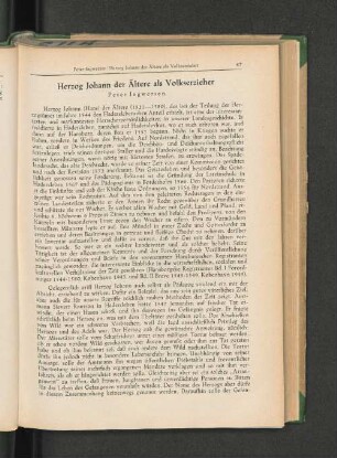 Herzog Johann der Ältere als Volkserzieher