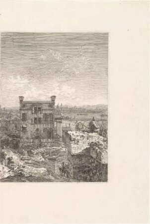 Das Haus mit dem Peristyl (Phantasievedute von Venedig, rechte Hälfte), aus der Folge "Vedute altre prese da i luoghi altre ideate da Antonio Canal"