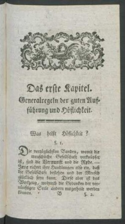 Das erste Kapitel. Generalregeln der guten Aufführung und Höflichkeit