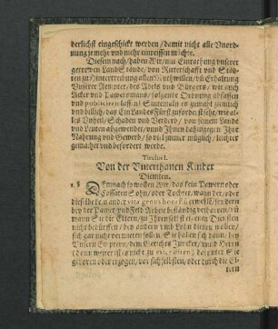 Titulus I. Von der Unterthanen Kinder Diensten.
