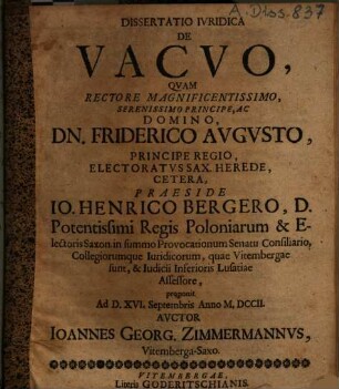 Dissertatio Iuridica De Vacuo