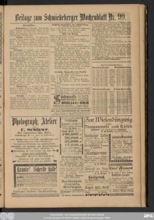 Schmiedeberger Wochenblatt, Beilage zum Schmiedeberger Wochenblatt Nr. 90.