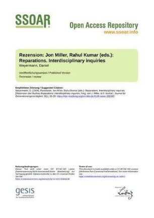 Rezension: Jon Miller, Rahul Kumar (eds.): Reparations. Interdisciplinary inquiries