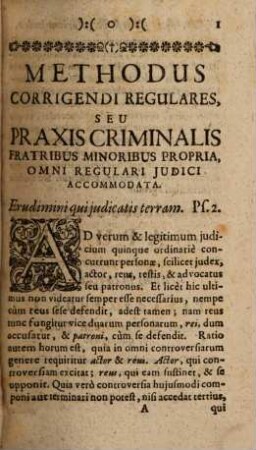Methodus Corrigendi Regulares, Seu Praxis Criminalis Fratribus Minoribus Propria, Omni Regulari Iudici Accomodata