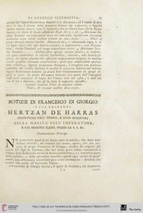 Notizie die Francesco di Giorgio a sua Eminenza Hertzan de Harras
