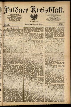 Erste Ausgabe vom Samstag, den 30. März 1901.