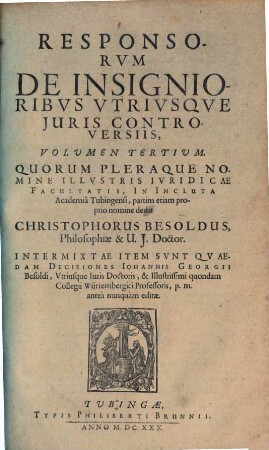 De Insignioribus aliquot et imprimis Juris publici Quaestionibus Consultationes. 3. (1630)