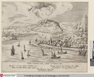 Inter utrumque vola, medio tutissimus ibis [Flusslandschaft mit dem Sturz des Ikarus; Riverlandscape with the fall of Icarus]