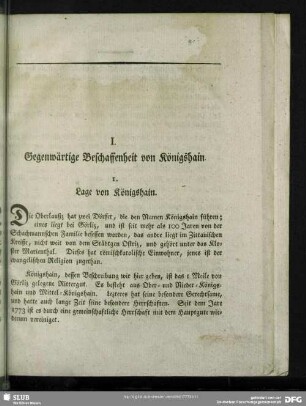 I. Gegenwärtige Beschaffenheit von Königshain