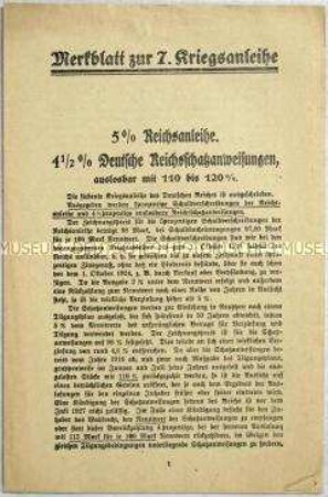 Flugschrift mit Hinweisen zur 7. Kriegsanleihe