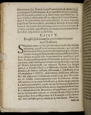 Caput V. De usu Cycli Lunae seu aurei numeri in annis aerae Christianae