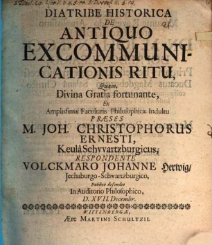 Diatribe hist. de antiquo excommunicationis ritu