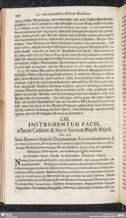 LXII. Instrumentum Pacis, a Sacrae Caesareae & Sacrae Suecicae Majest. Majest.