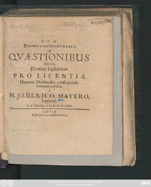 Disputatio Inauguralis De Quaestionibus