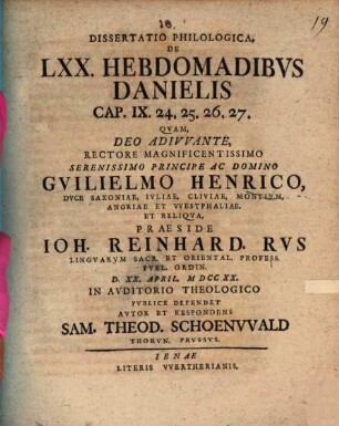 Diss. philol. de LXX. hebdomadibus Danielis, Cap. IX, 24 - 27