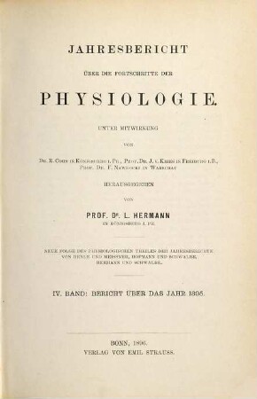 Jahresbericht über die Fortschritte der Physiologie. 4. 1895 (1896)