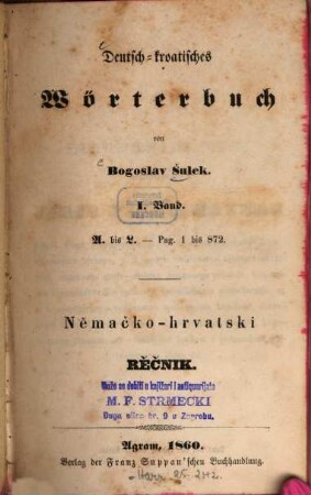 Deutsch-kroatisches Wörterbuch. 1, A. bis L.