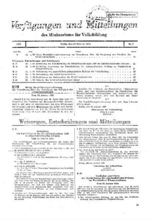 Anweisung zur Durchführung der Ferienwanderungen 1956 an allgemeinbildenden Schulen : E 17 vom 24. Januar 1956 ; [Weisungen, Entscheidungen und Mitteilungen]