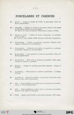 Porcelaines et faiences (Nr. 33-94)