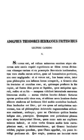 Adolphus Theodorus Hermannus Fritzschius Lectori Candido S.