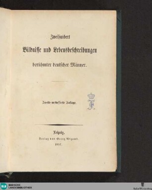 Zweihundert Bildnisse und Lebensbeschreibungen berühmter deutscher Männer